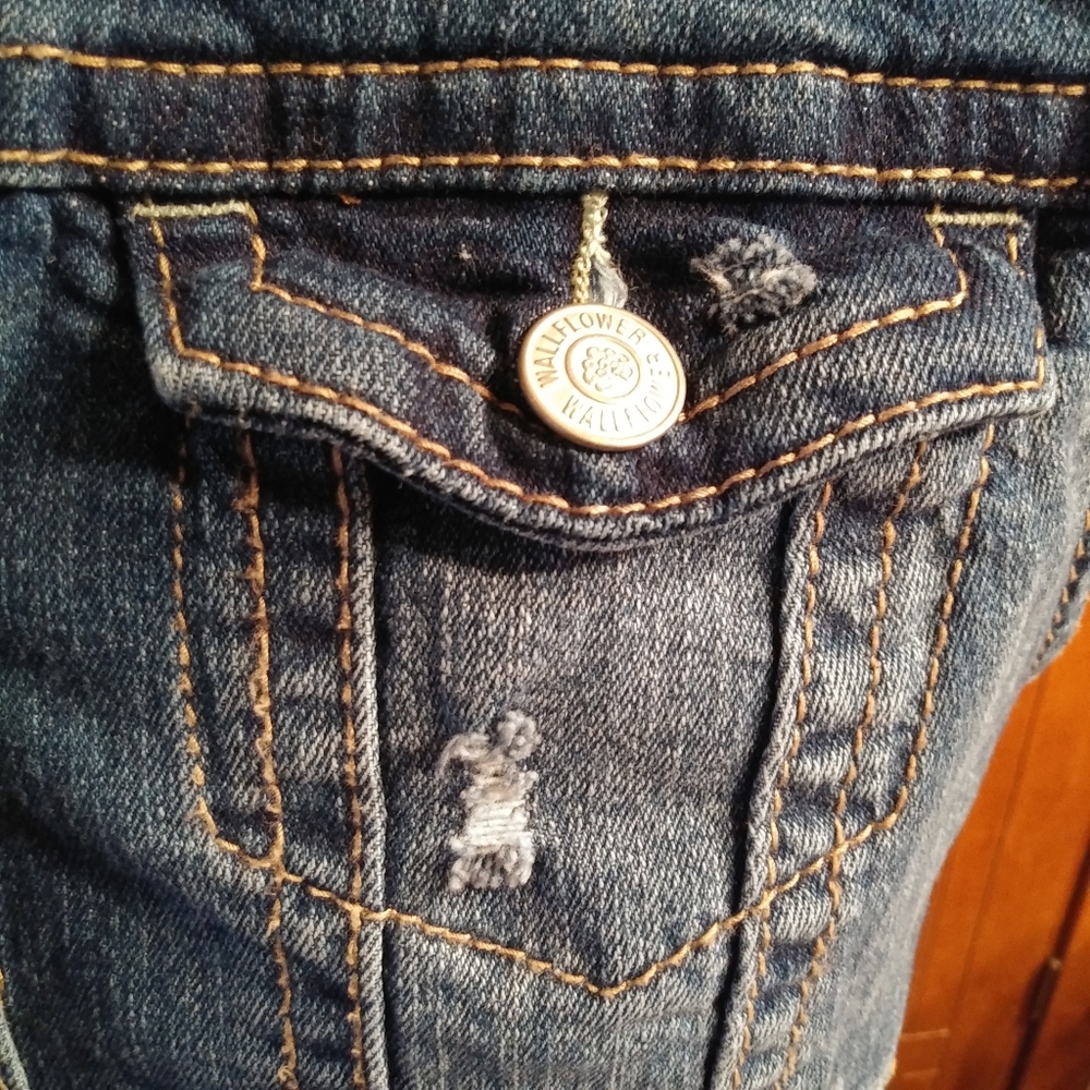 Wallflower Distressed Cropped Blue Denim Vest - Picture 6 of 8